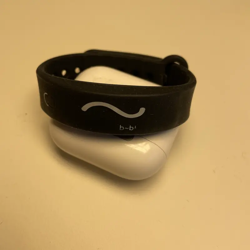 The same black band seen from below, the cream underside of its module showing.